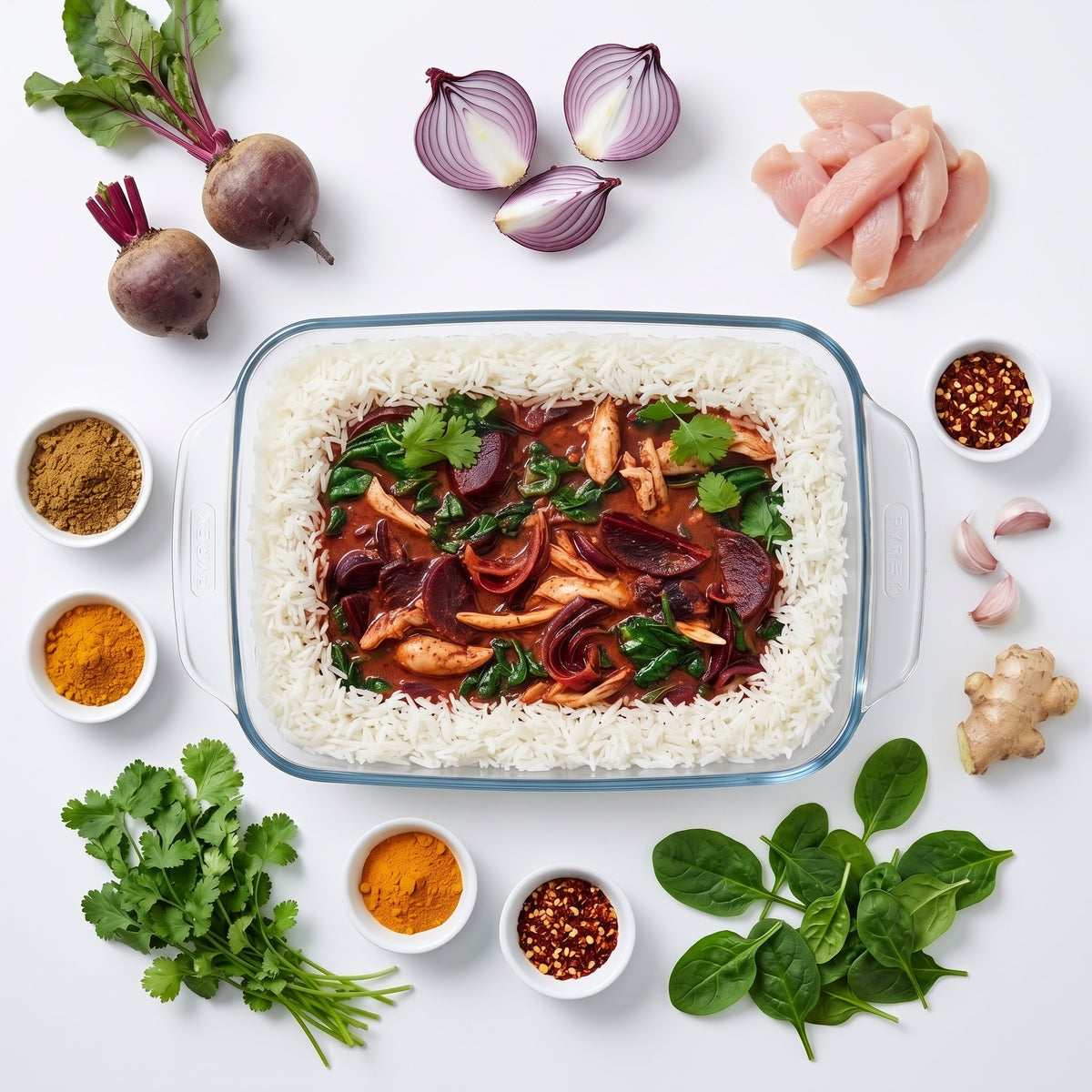 Chicken Beetroot Curry Rice